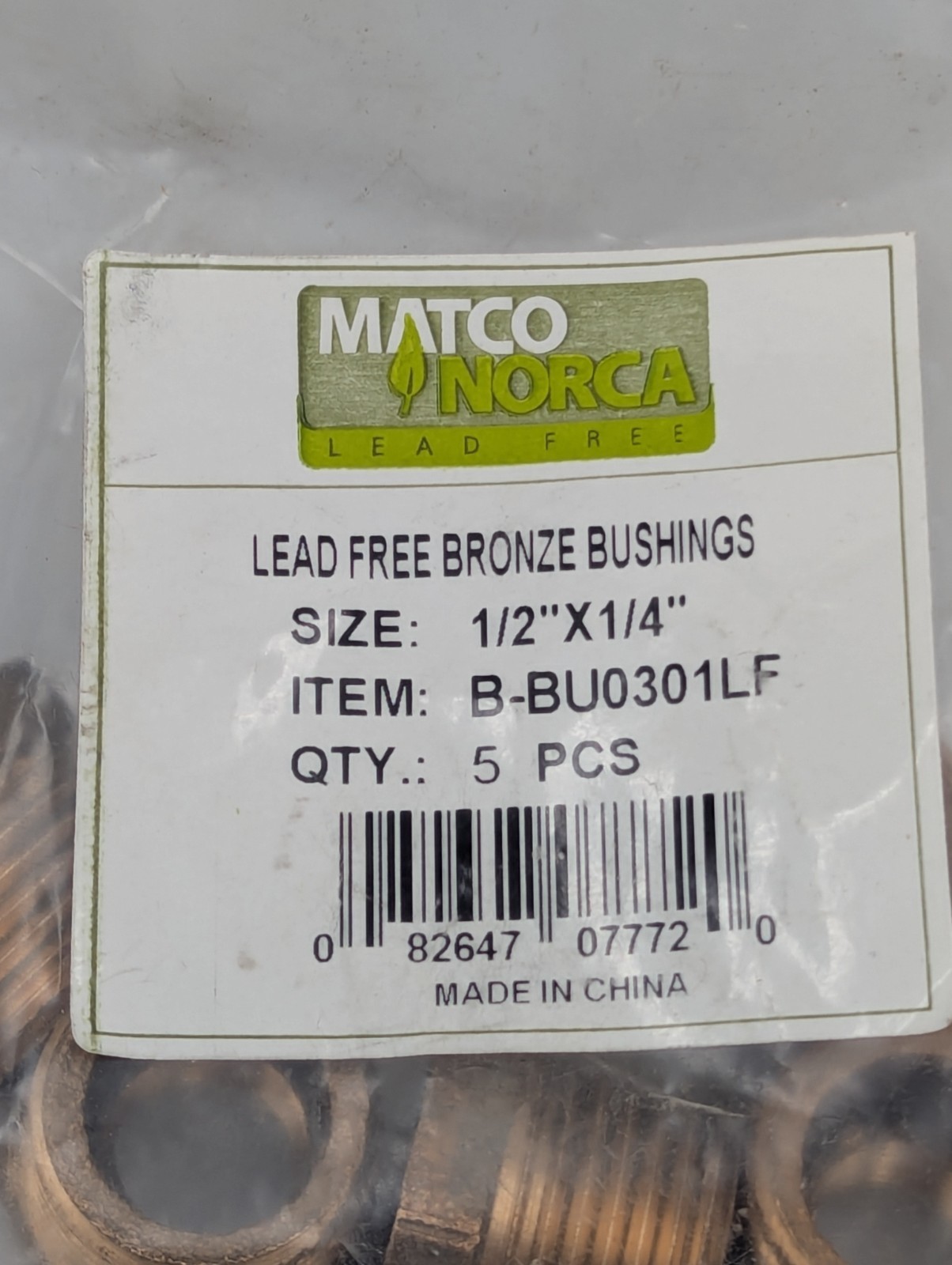Matco BU0301LF Bronze Bushing Hex Fitting 1/2″ x 1/4″ Lead-Free, Lot Of 5 Pcs