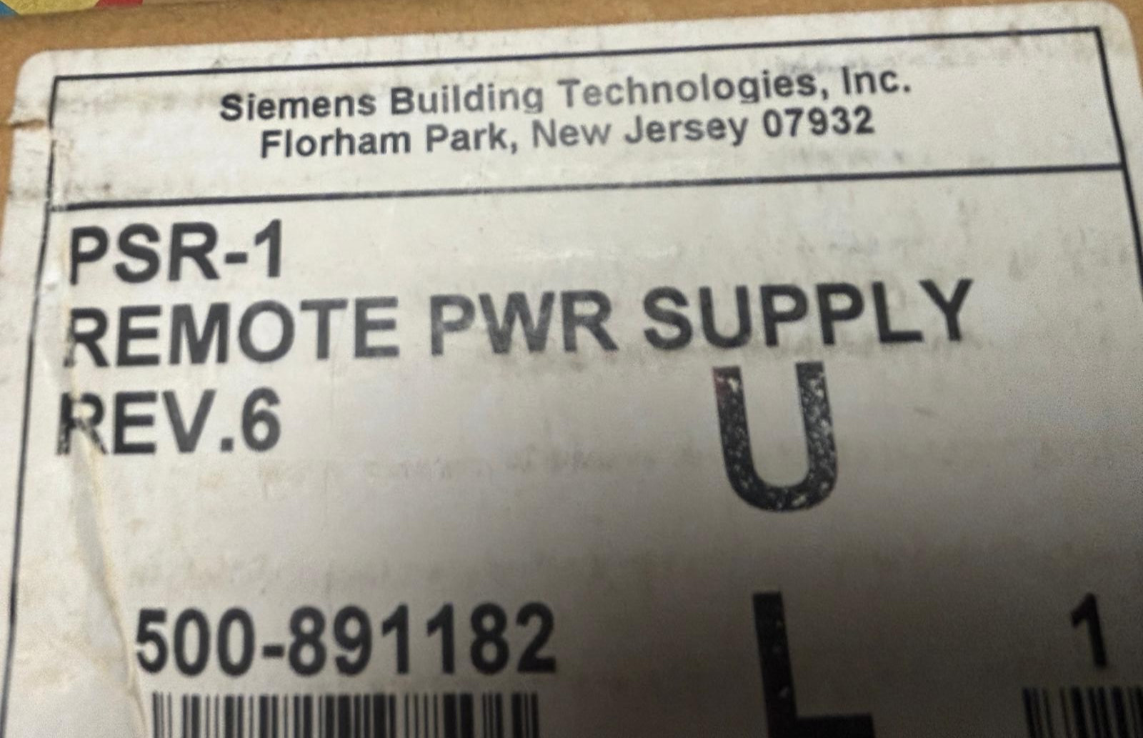 Siemens Pyrotronics PSR-1 Fire Alarm Remote Power Supply Control