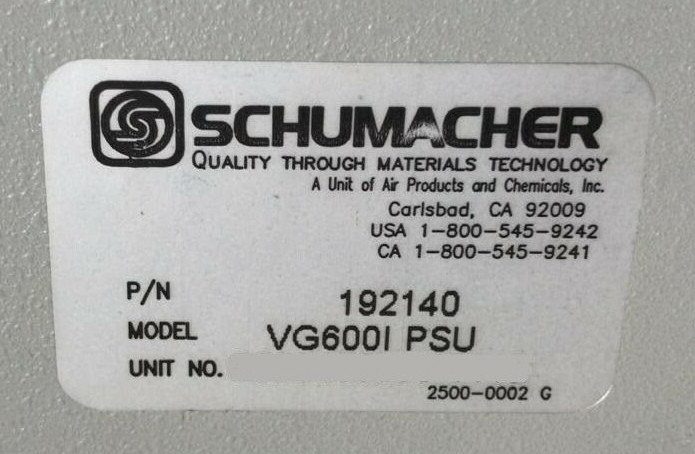 ✅ SCHUMACHER VG600I PSU POWER SUPPLY For VAPORGUARD CONTROL ATCS PN:192140