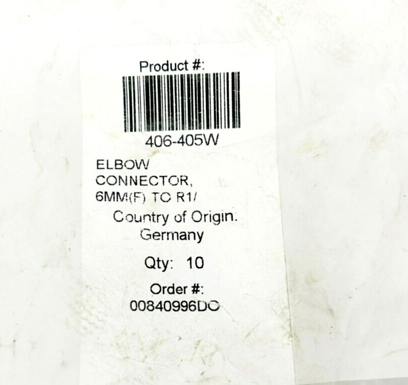 Lot of 10 New SKF 406-405W Elbow Connectors, 6mm