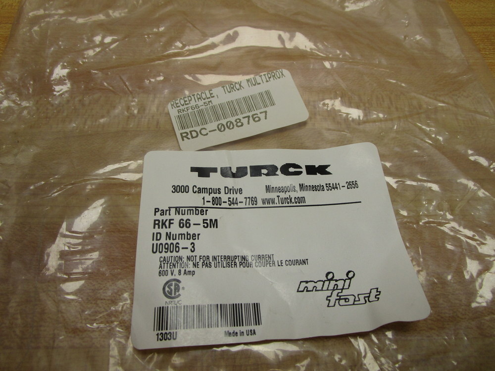 Turck RKF 66-5M Minifast Receptacle U0906-3 (Pack of 3)