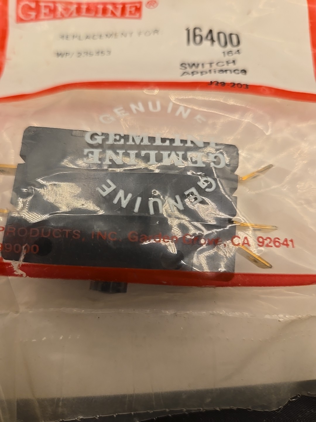 NEW OEM Gemline 16400 Dryer Motor Limit Switch Appliance Switch 164, 239453 9C7