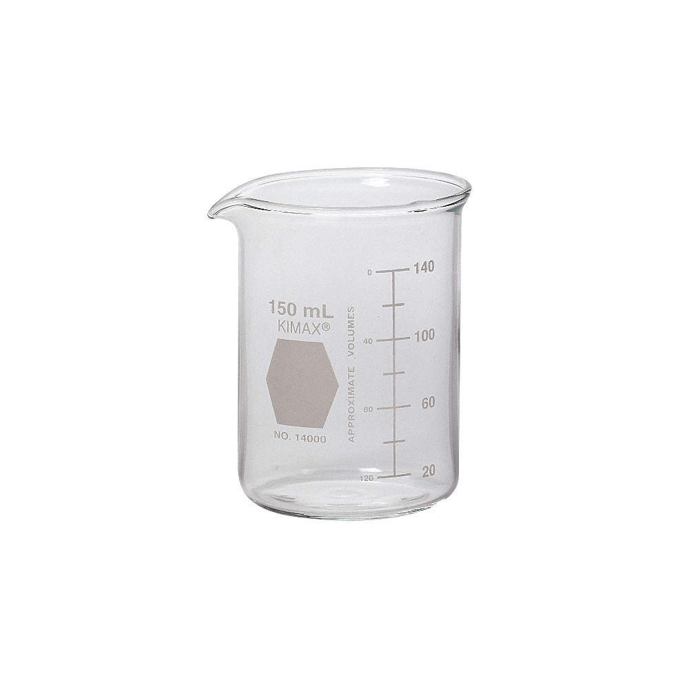 KIMBLE 14000-150 Beaker,150 mL,81 mm H,57 mm Dia,PK48 38VK05