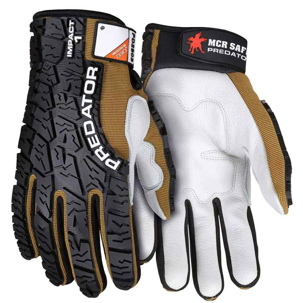 MCR Safety PD2903M Gloves: Size M, Cowhide Brown & Natural, Padded Palm Grip