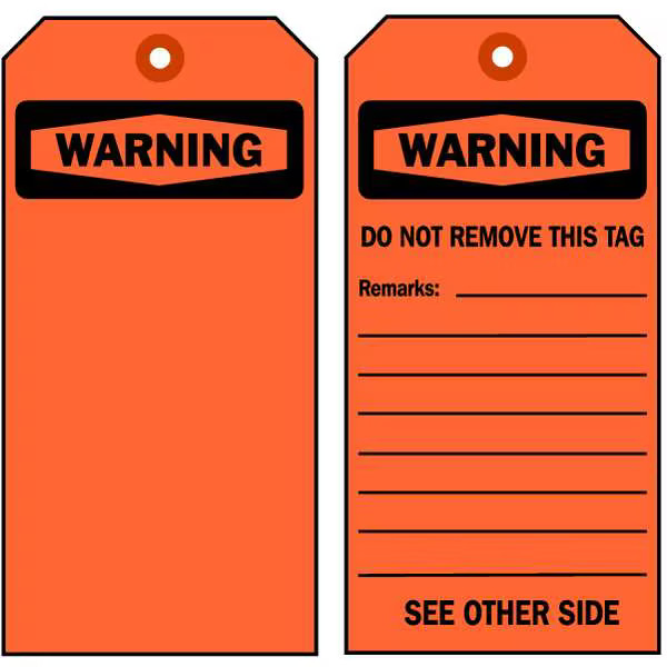 Brady Warning Tag, Warning Tags, Polyester, 7 in H x 4 in W, Black, Orange,