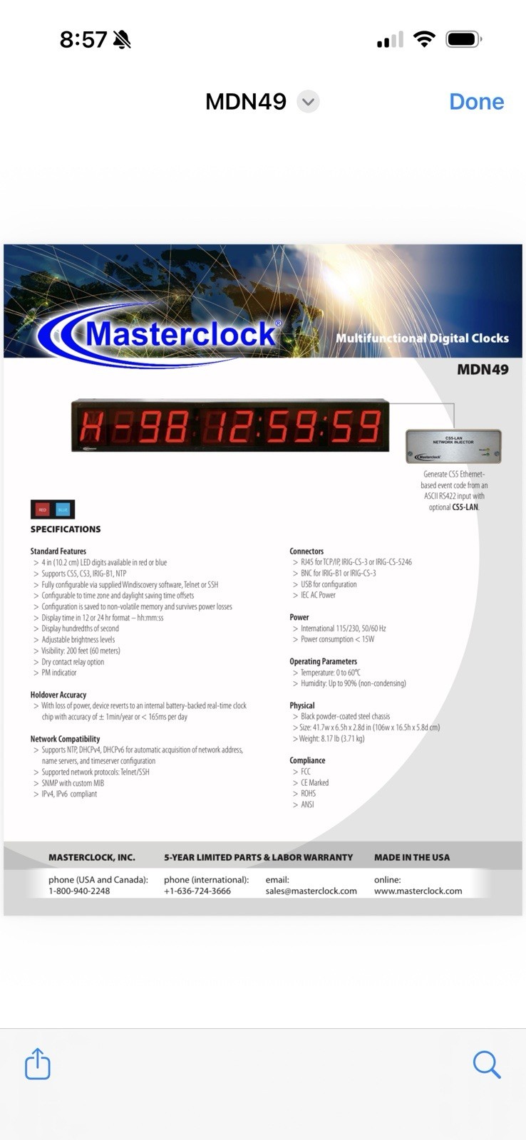 MASTERCLOCK MDN49 LED Display Clock 42” Long! 4” Talll Digits