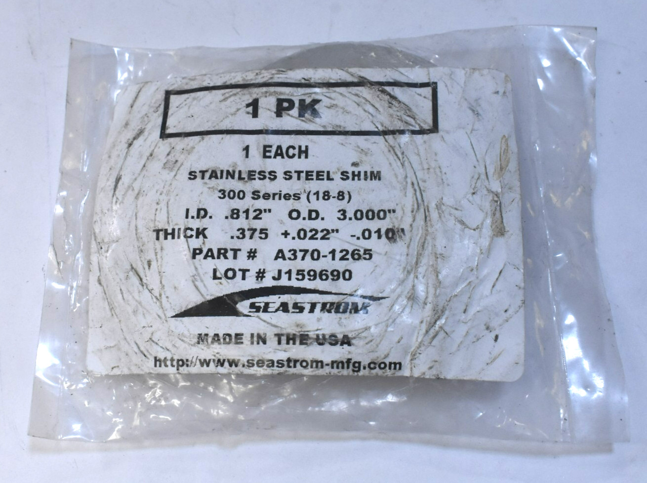 Seastrom Stainless Steel Shim 300 Series 18-8 .812″ ID x 3″ OD A370-1265