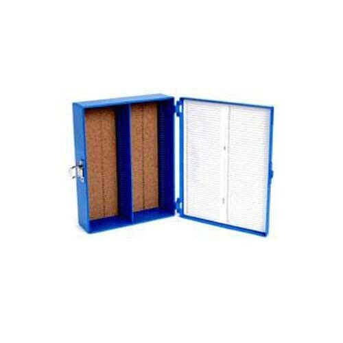 Heathrow Scientific HS15979A Tall Microscope Slide Box 100 Place Cork ABS Blue