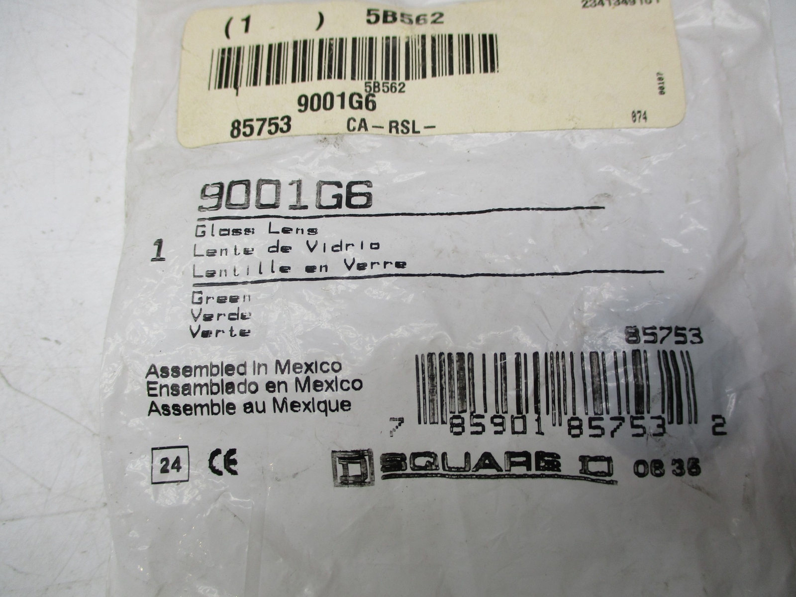 SQUARE D 9001G6 GREEN GLASS LENS NSMP