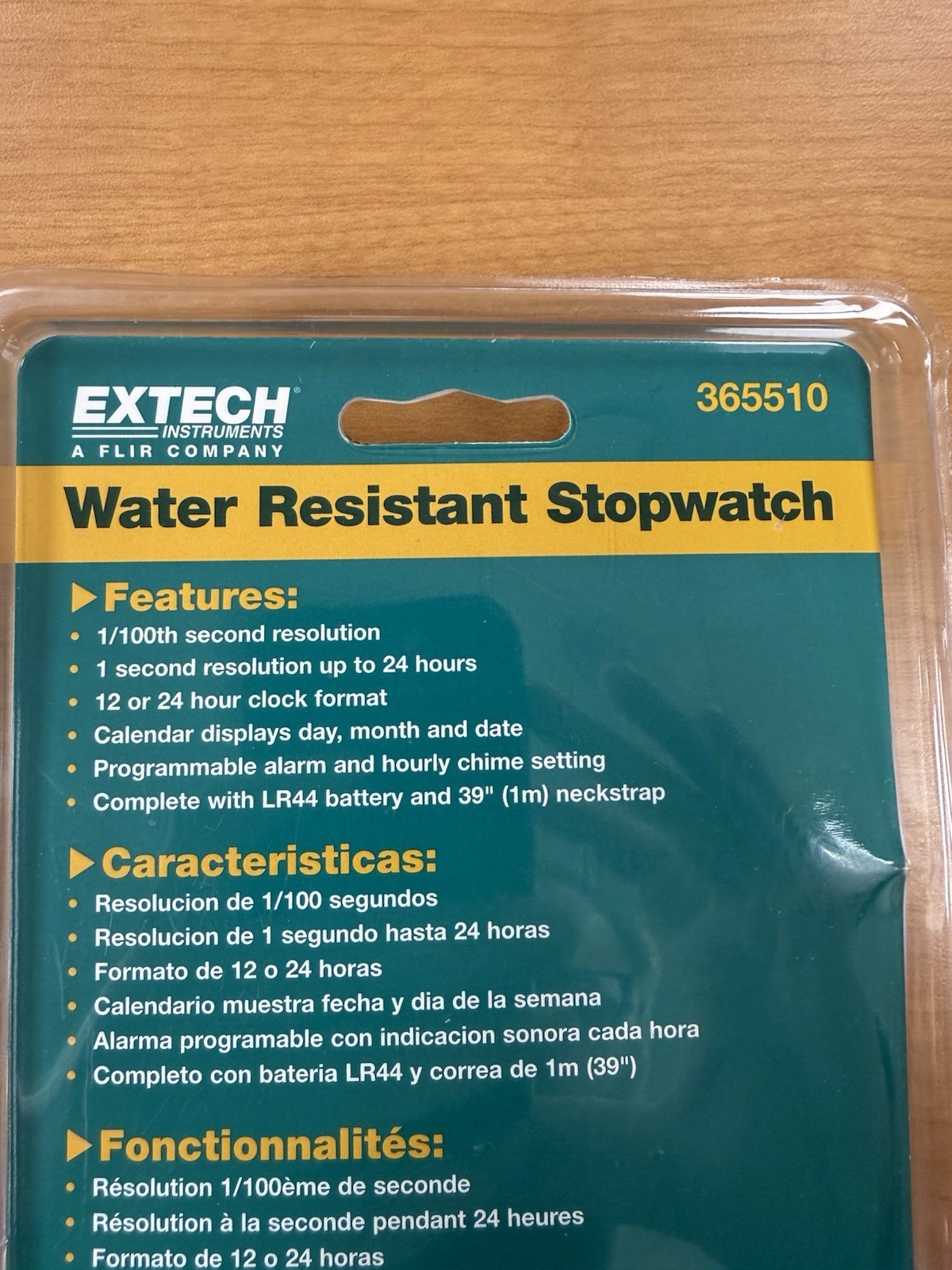 Extech 365510 Water Resistant Yellow Stopwatch with Timer & Clock NOS