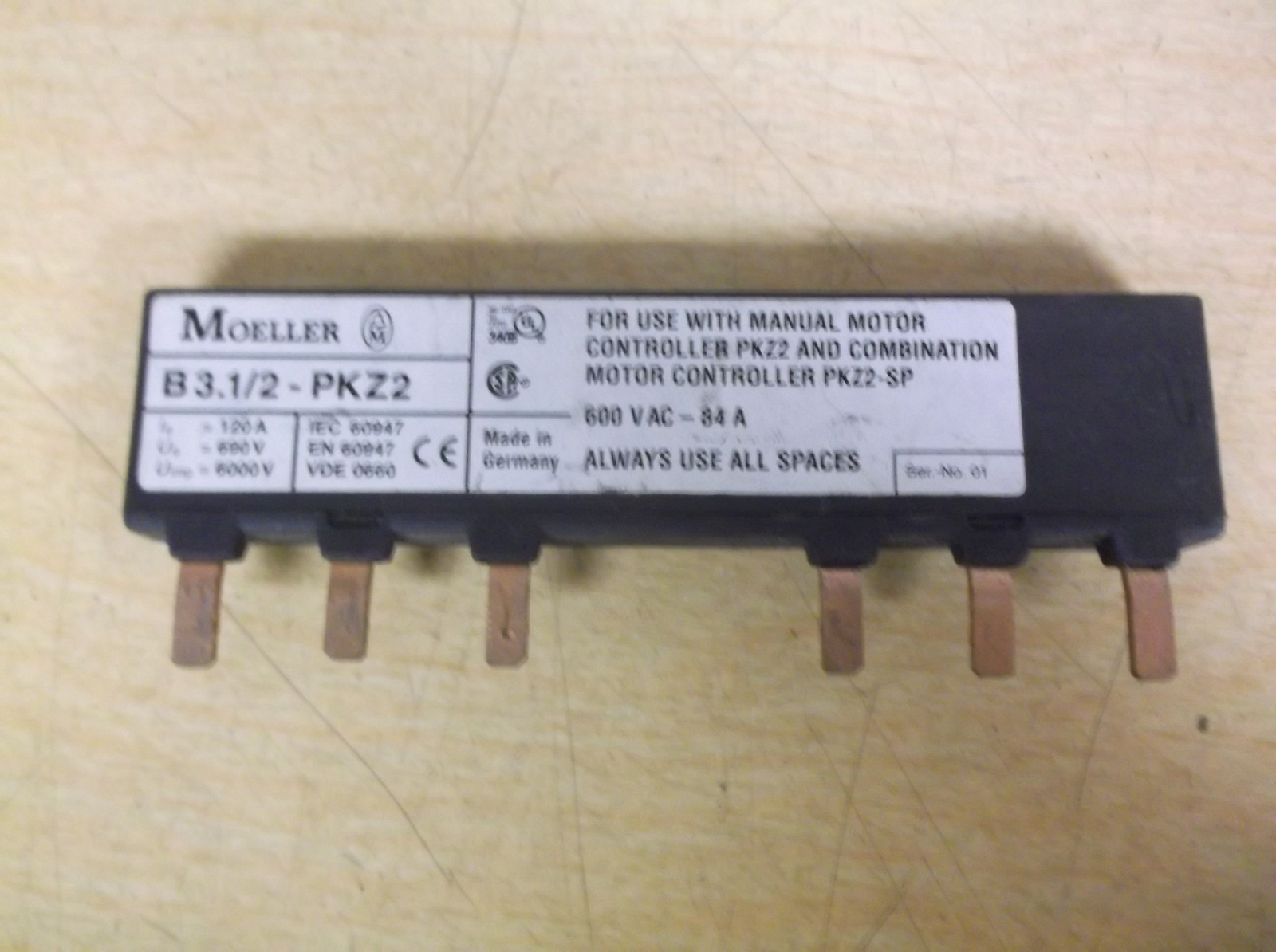 Moeller B 3. 1/2-PKZ2 600VAC Bus Connector *FREE SHIPPING*