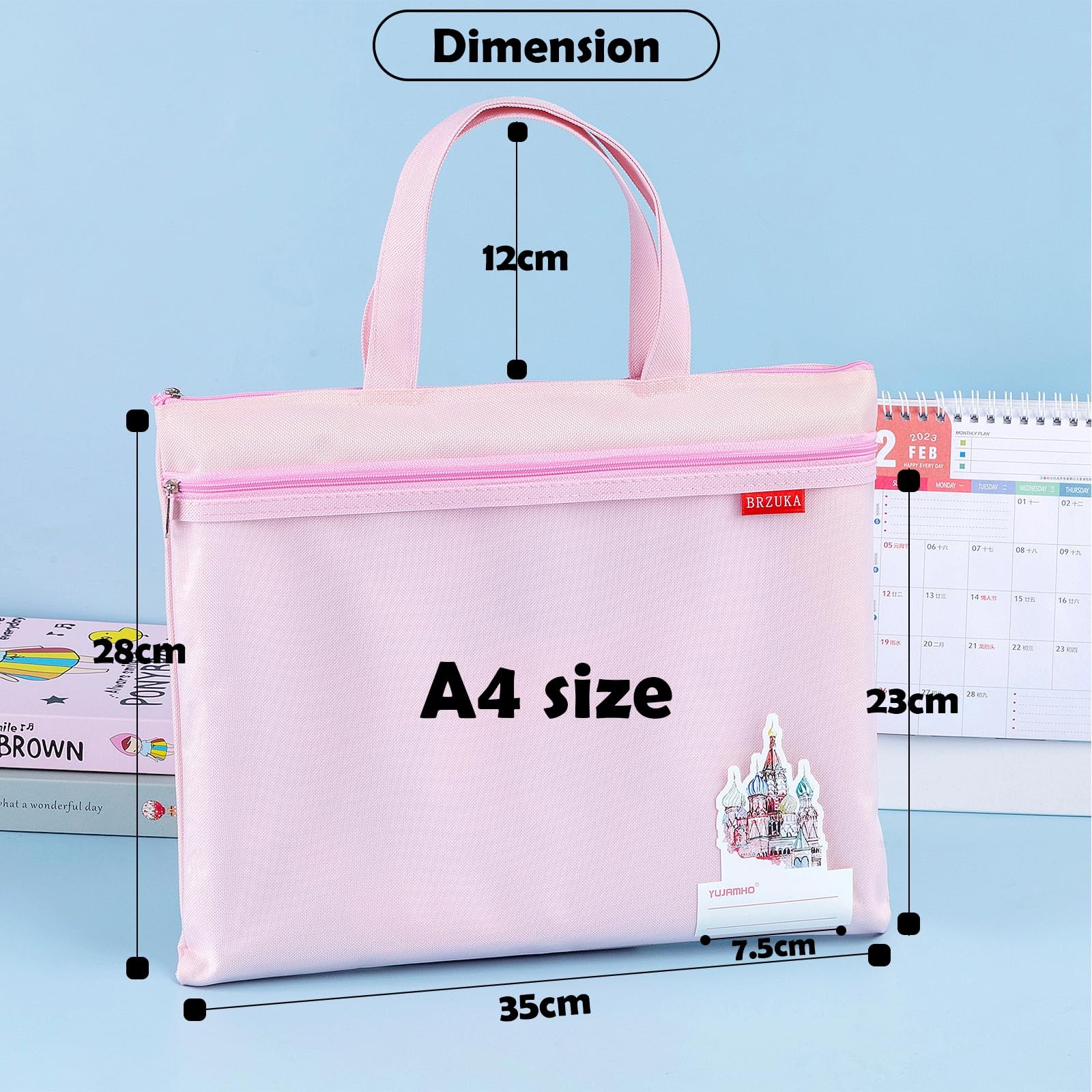 BRZUKA Mesh Zipper Pouch 11×13.7 in, A4 Double Pocket Waterproof A4, Pink