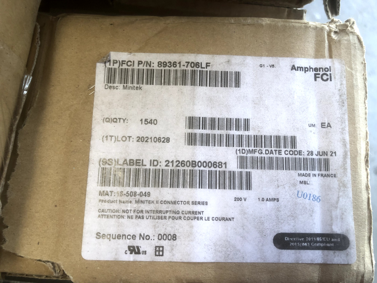 55 pcs Amphenol FCI 89361-706LF Minitek II Connectors – Made in France