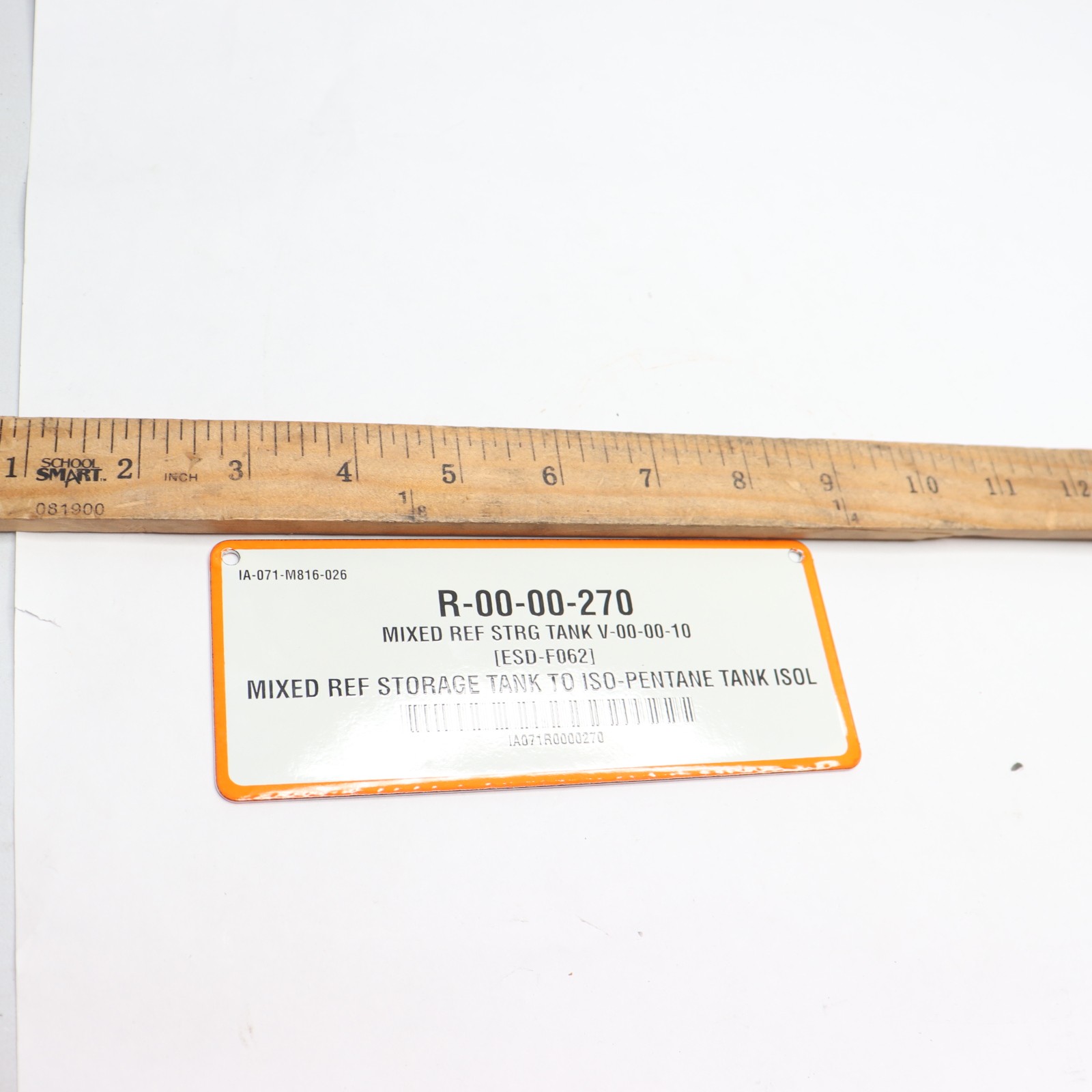 Mixes Ref Storage Tank To Iso-Pentane Tank Isol Plate IA-071-M816-026