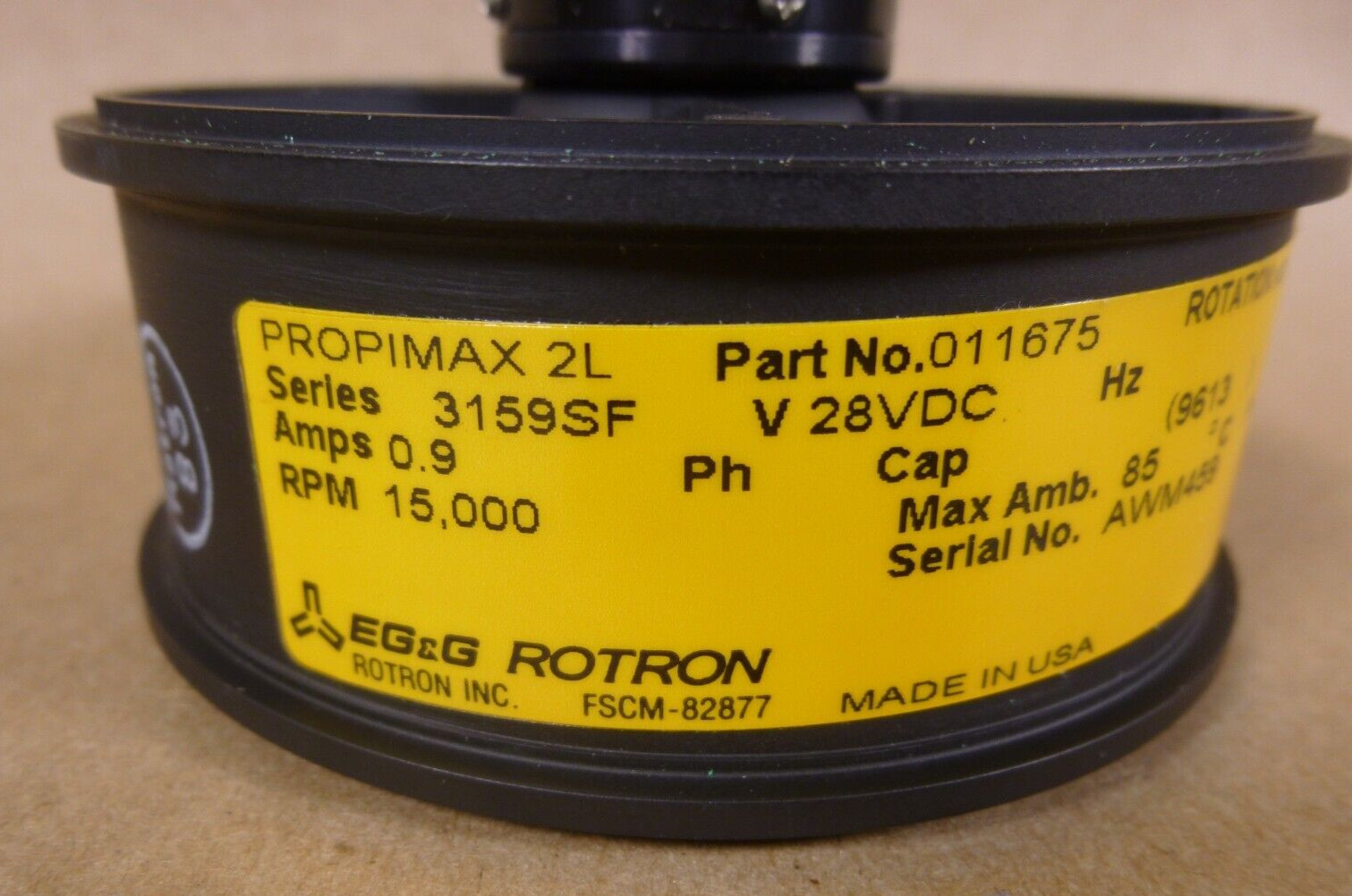 EG&G Rotron USA Propimax 2L 011675 Tubeaxial Fan 3159SF 28VDC 15,000RPM 0.9Amp