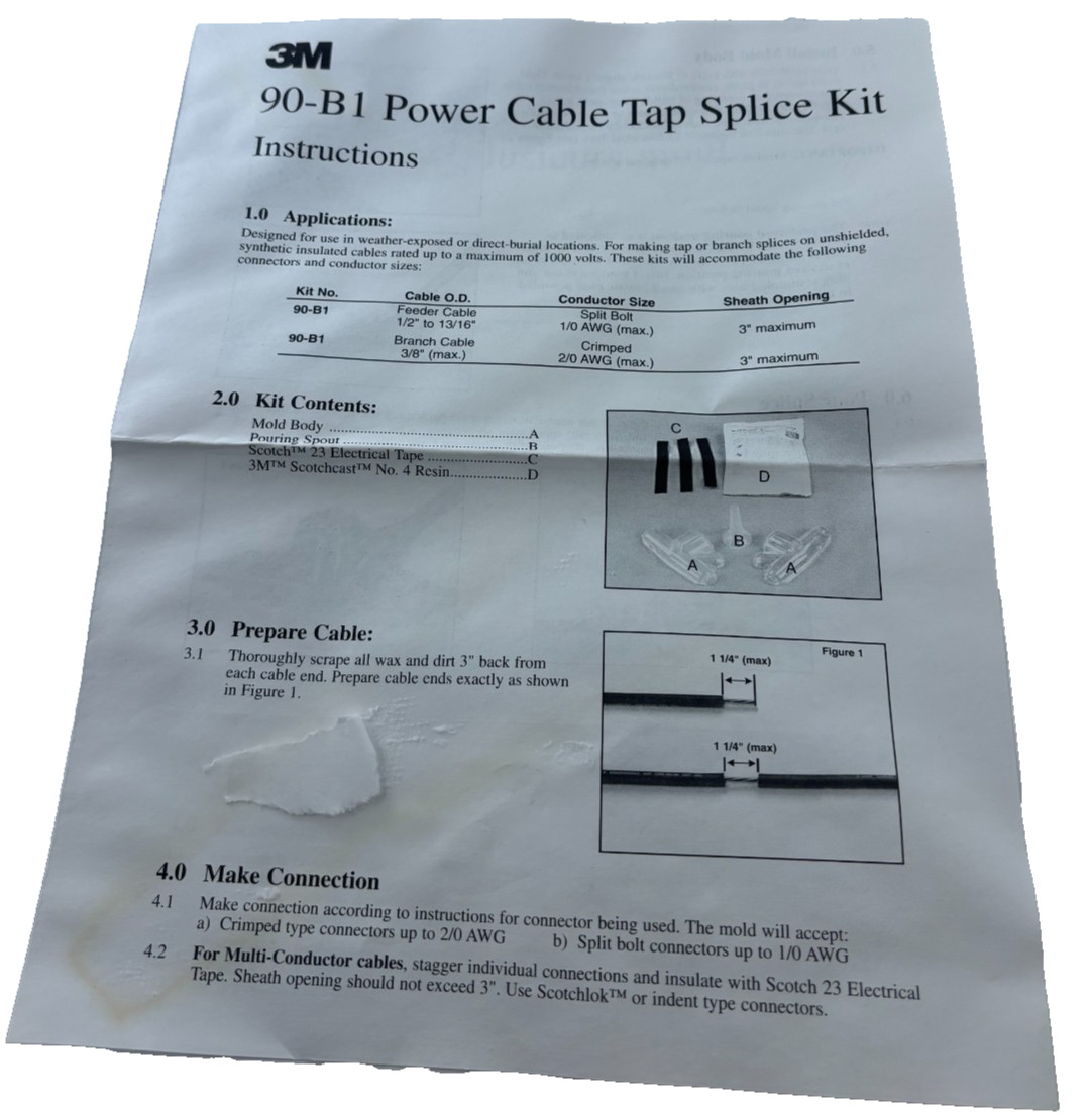 3M Scotchcast 90-B1 Wye Resin Splicing Kit Electrical Cable Splice Kit Industria