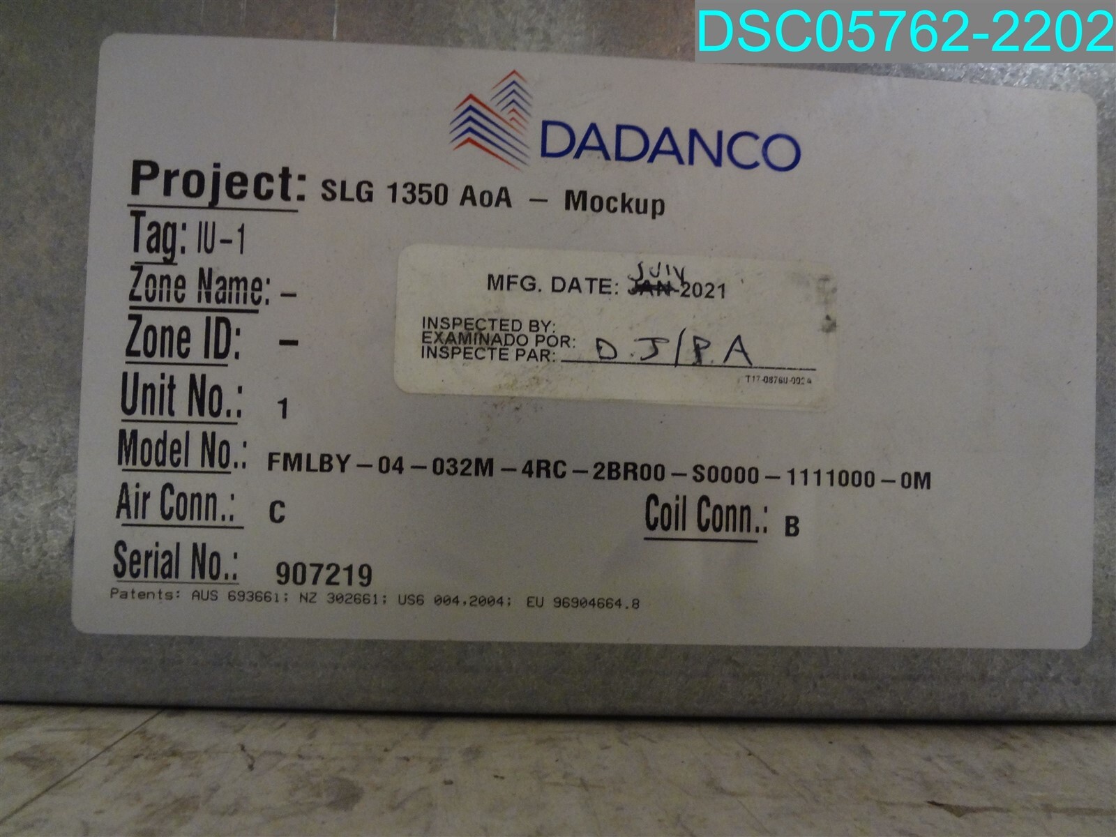 DADANCO FMLBY-040032M-4RC-2BR00-S0000-1111000-0M SLG 1350 A0A0 42″X12″X8-1/2″