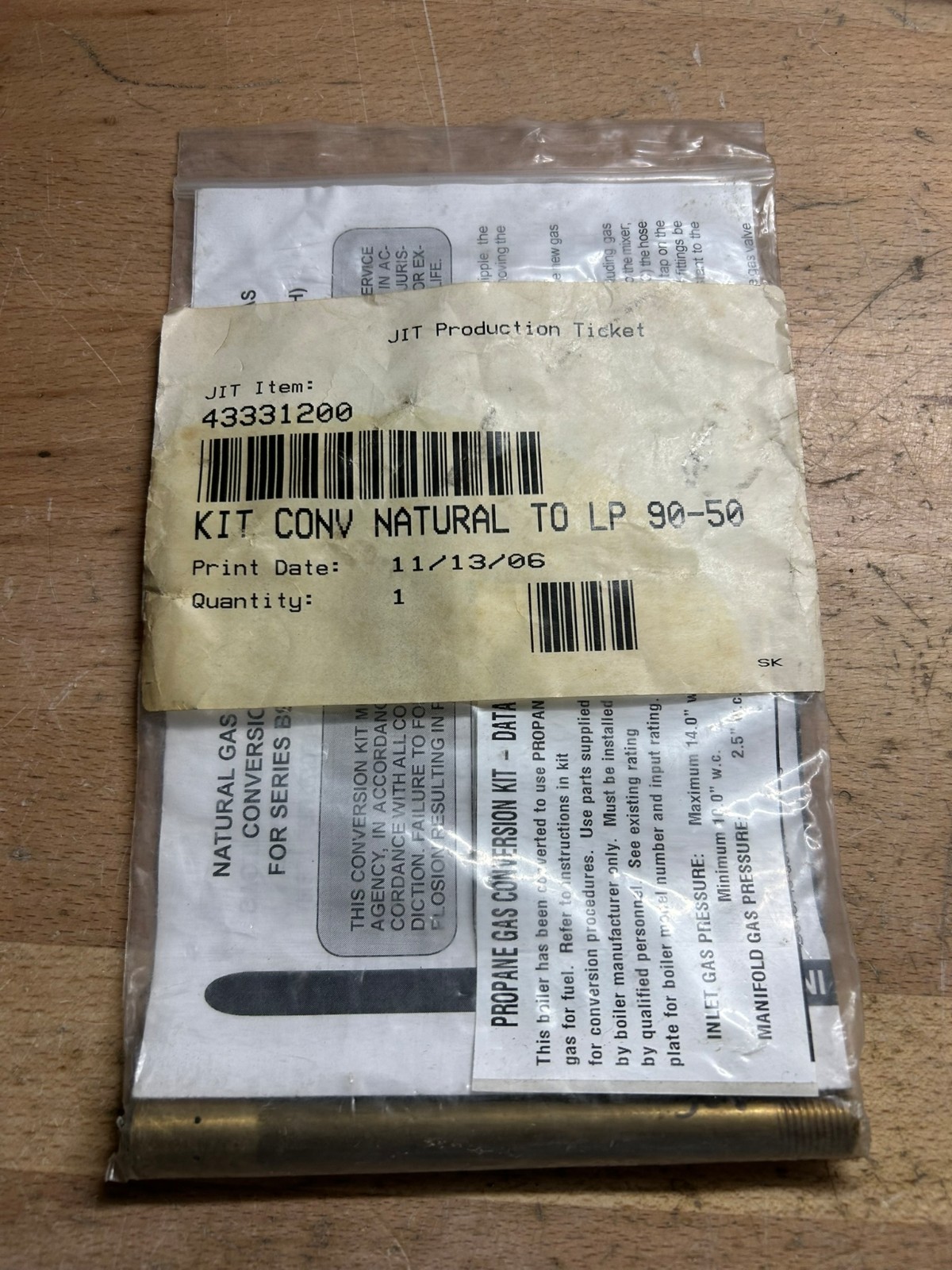 JIT Nat- LP 90-50 Gas Conversion Kit – 43331200 – NEW IN PACKAGE