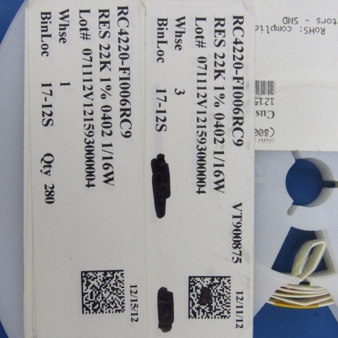 Mouser Electronics crcw040222k0fked Qty of 160 per Lot RES 22K 1% 0402 1/16W