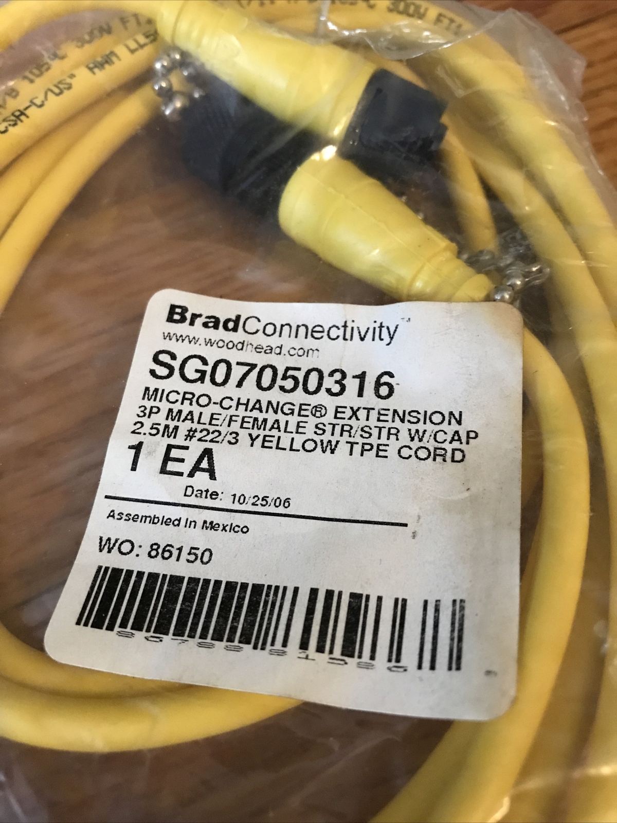 New SG07050316 Woodhead Brad Connectivity micro change extension cable 2.5M