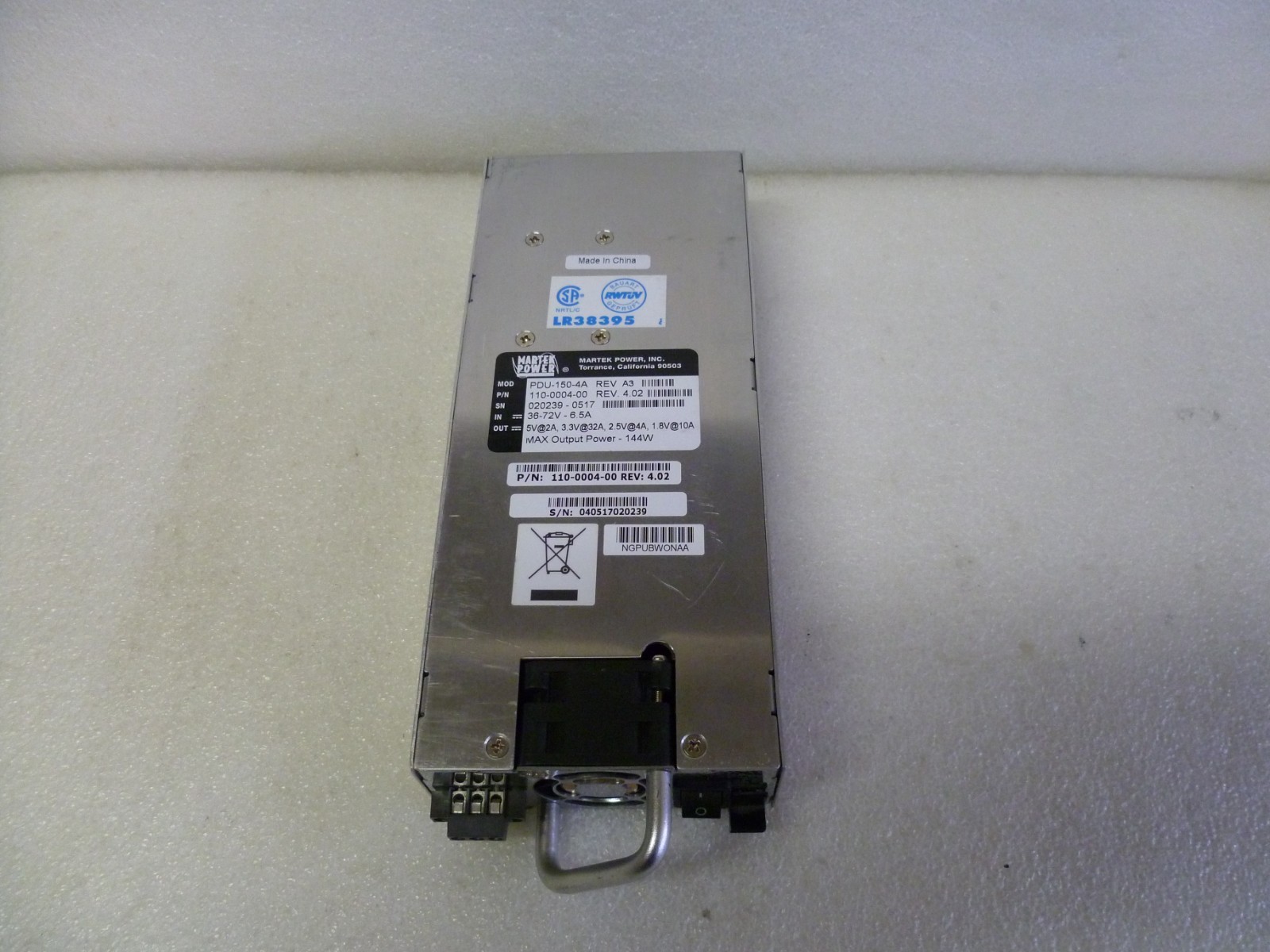 MARTEK PDU-150-4A 144W 110-0004-00 HOT SWAP POWER SUPPLY
