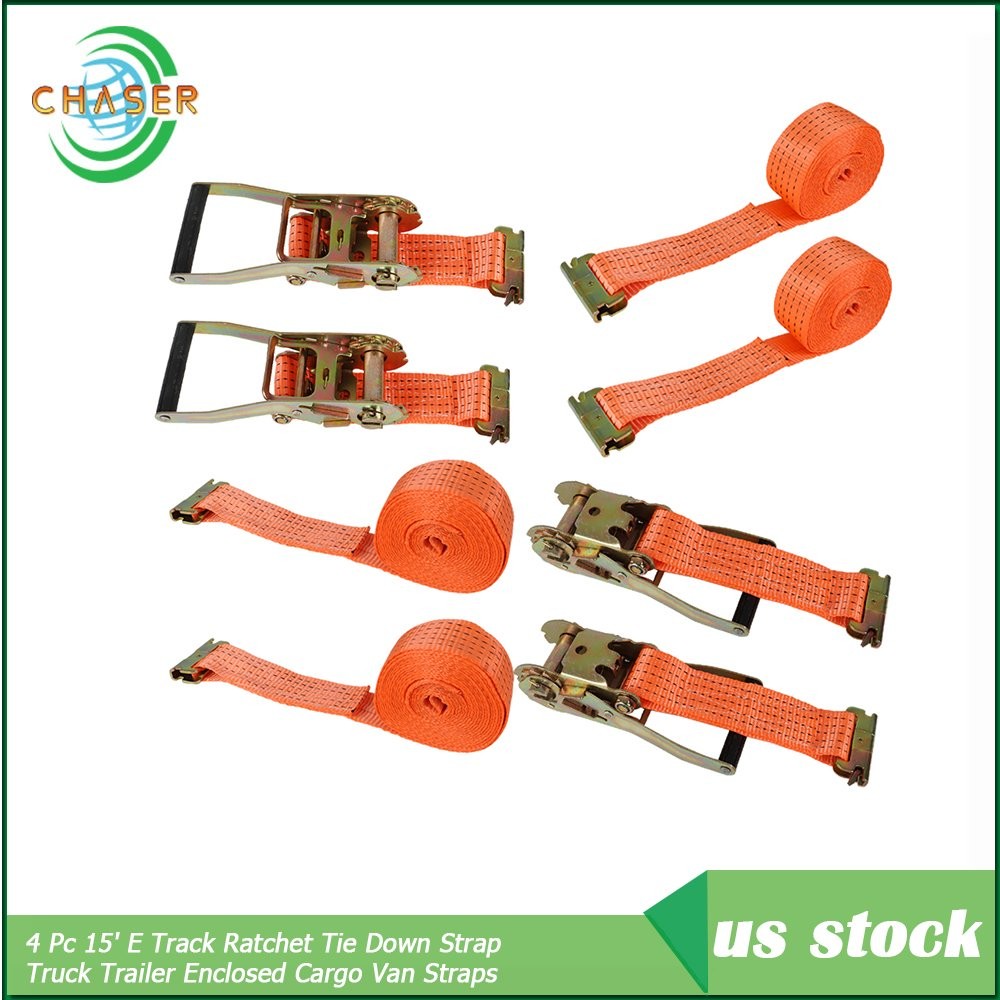 Truck Trailer Enclosed Cargo Van Straps 4 Pc 15′ E Track Ratchet Tie Down Strap