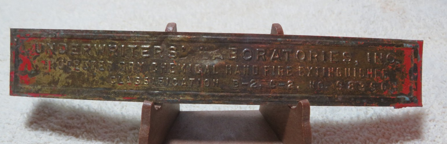 UNDERWRITERS LABORATORIES FIRE EXTINGUISHER BRASS ID Tag