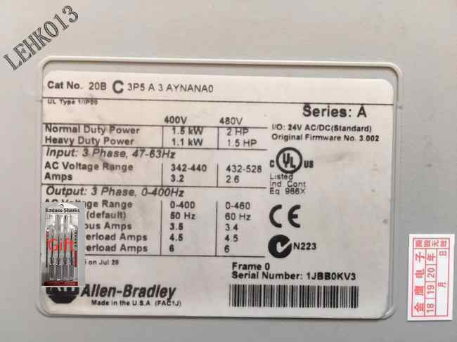 1PCS 20BC3P5A3AYNANAO POWERFLEX700 90days warranty via DHL or FedEx