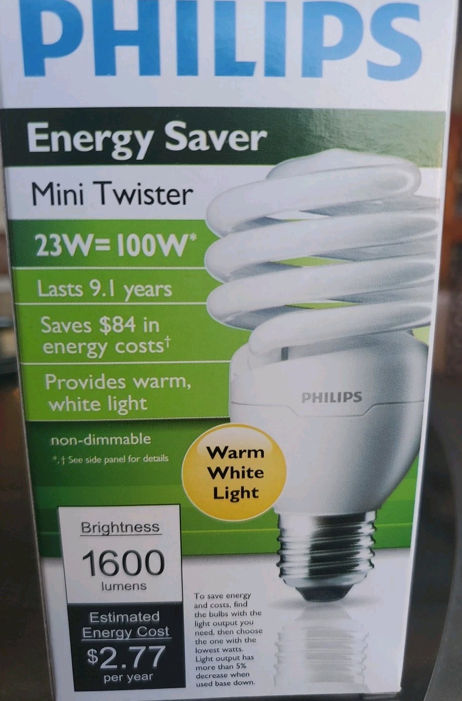PHILIPS EL/mdTQ 23W T2 Screw-In CFL Bulb,2700K,23W,10,000 hr