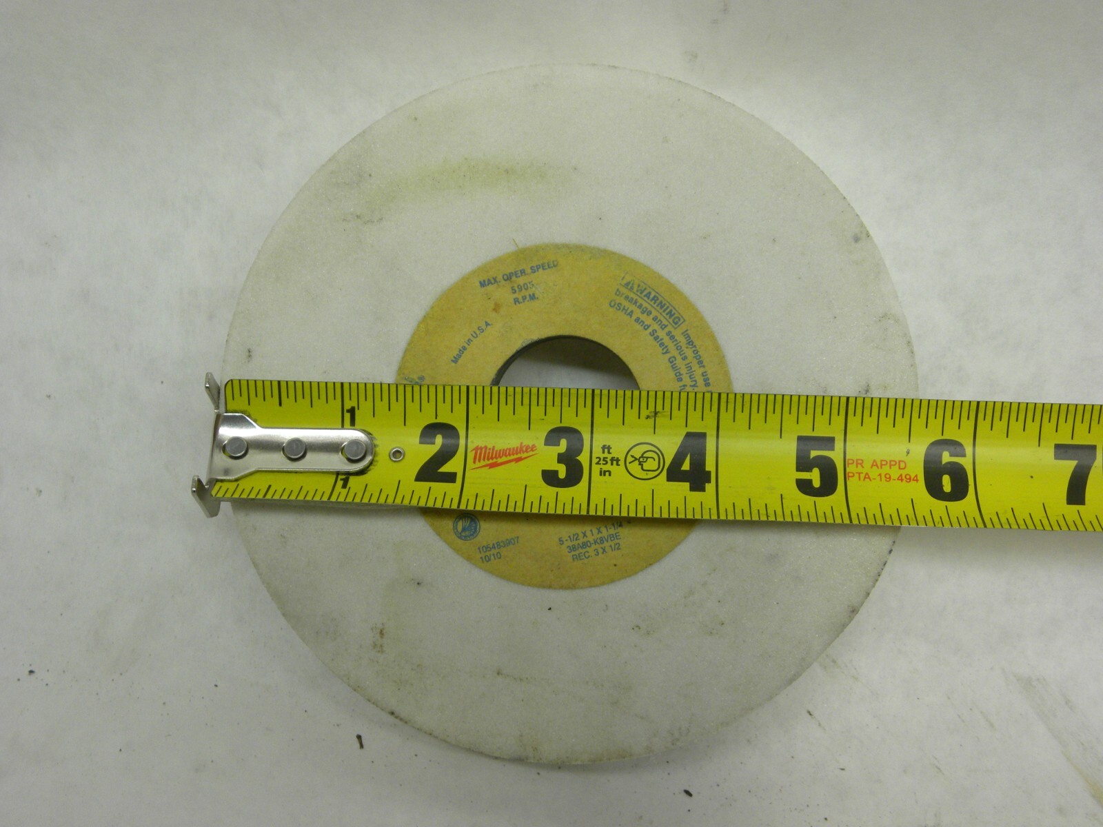 NOS Norton 38A80-K8VBE Surface Grinding Wheel 5905RPM 5-1/2″ x 1″ x 1-1/4″ Hole