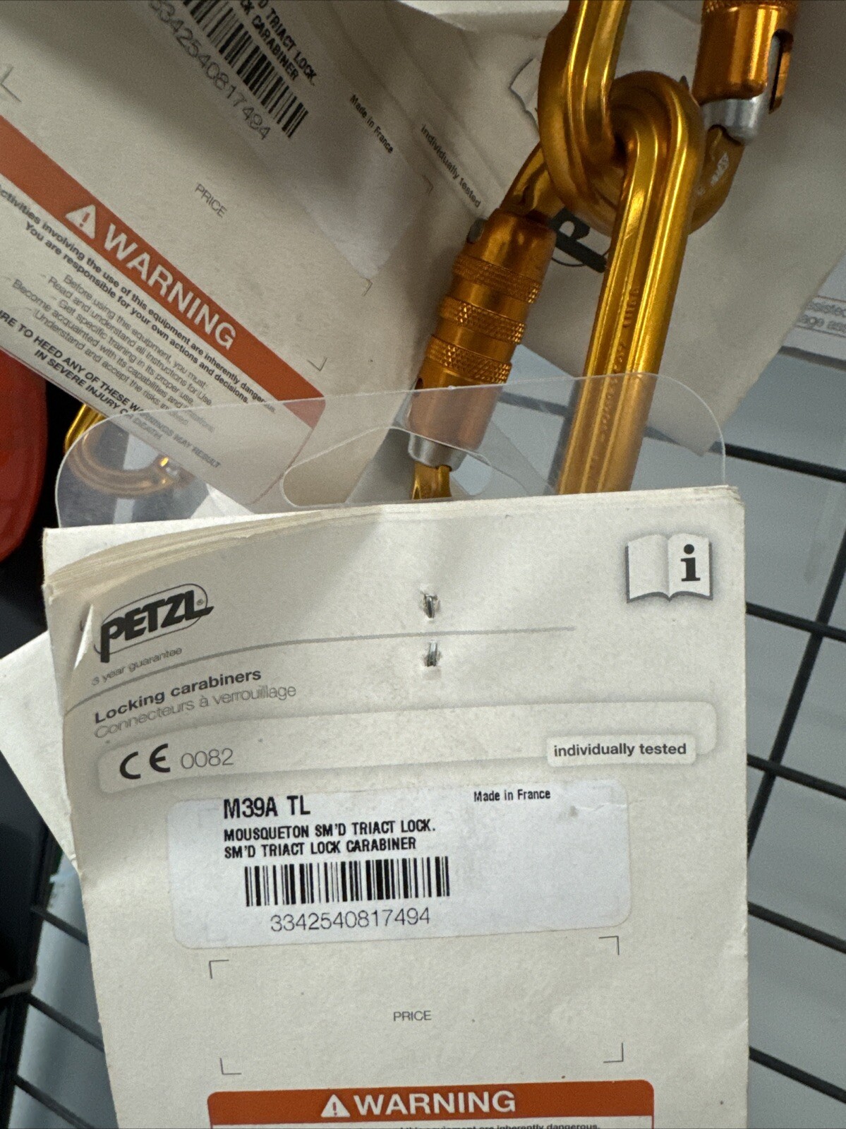 Petzl M39A TL Carabiner, Triact-Lock, 3″ Length, Aluminum, Orange