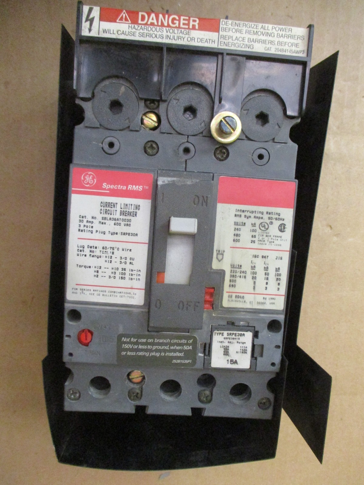 GE Spectra RMS SELA36AT0030 Current Limiting Circuit Breaker 30A Max. 53135PRX
