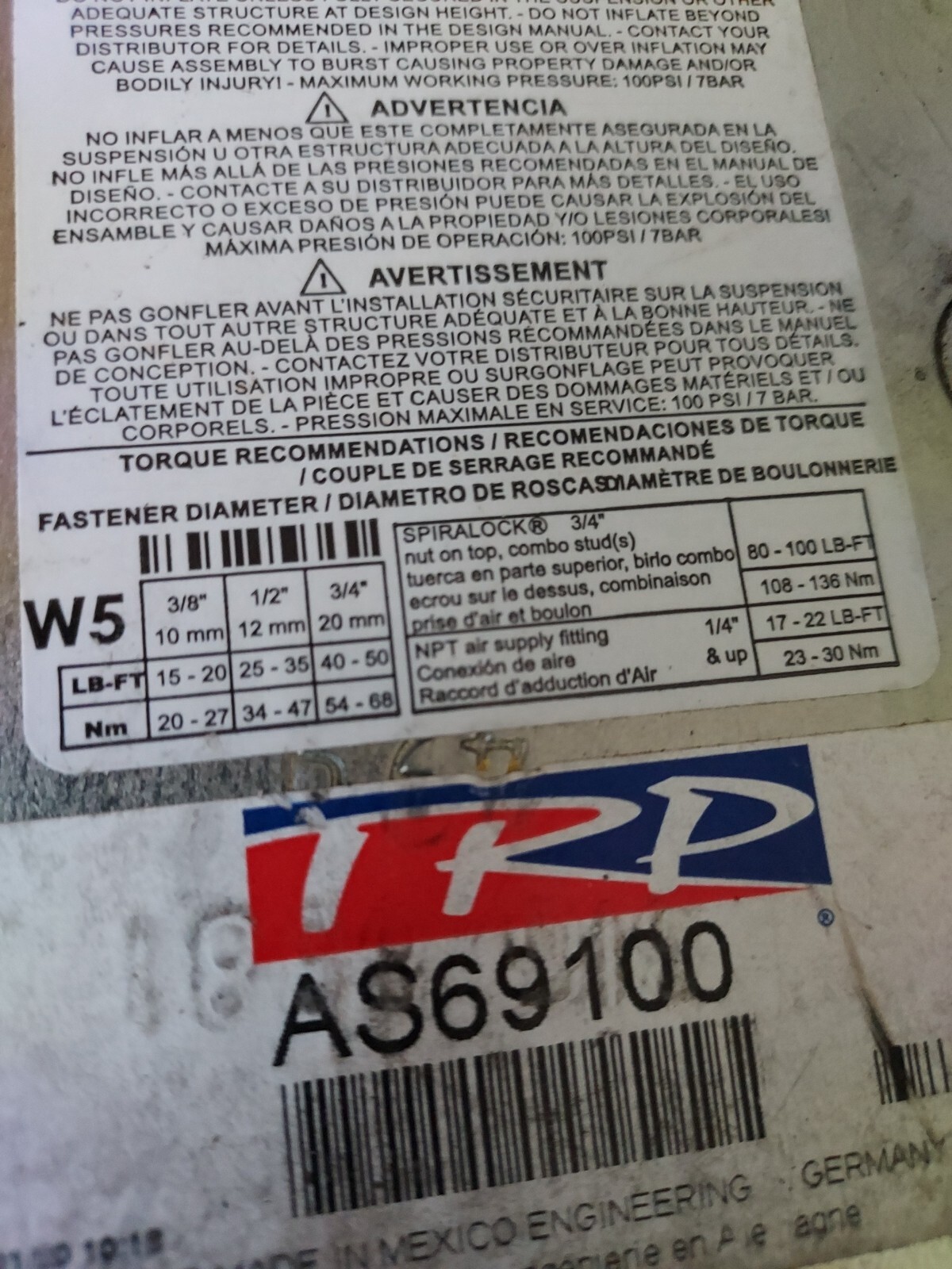 LOT OF 2 TRP AS69100 AIR bags Granning, Hendrickson NEW