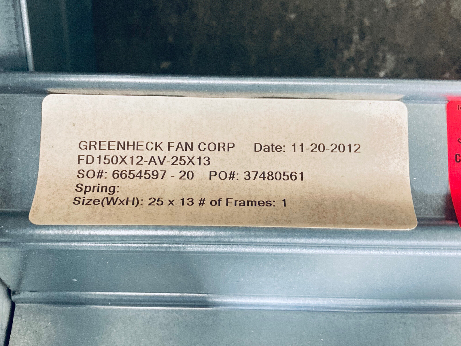 UNUSED GREENHECK FD-150X12-AV-25X13 STATIC FIRE DAMPER 25″X13″ VERTICAL MOUNT