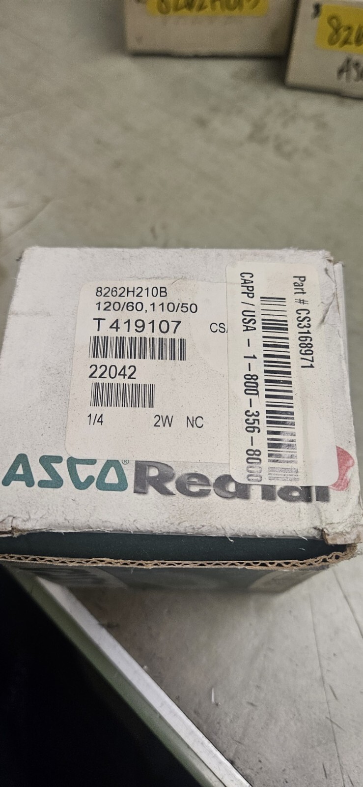 ASCO 8262B210B SOLENOID/AIR-CONTROLLED 2,3,& 4 WAY VALVES NIB
