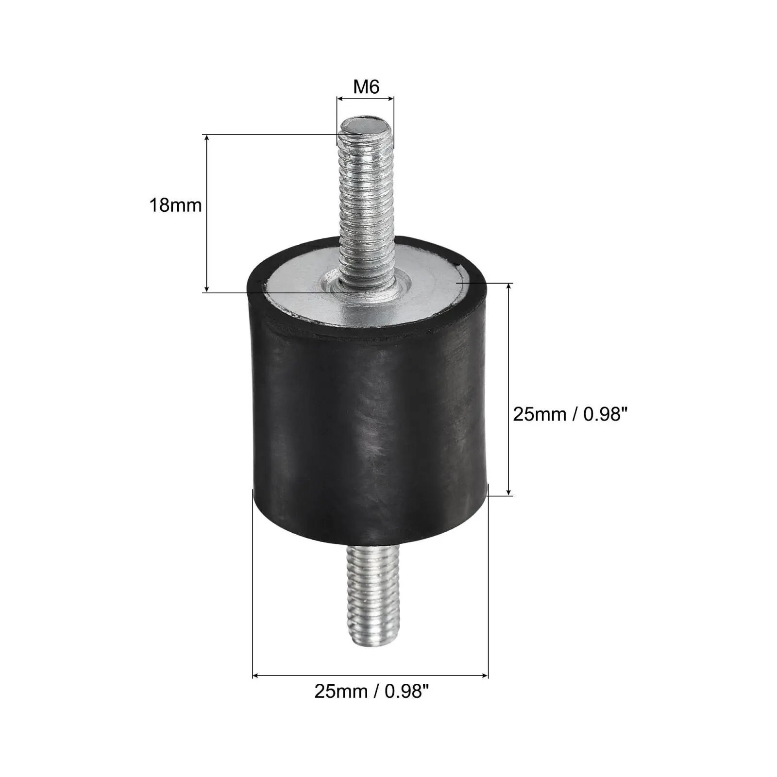 M6x18mm Rubber Mounts, 4pcs Anti Isolator Studs Shock Absorber Male, 25x25mm