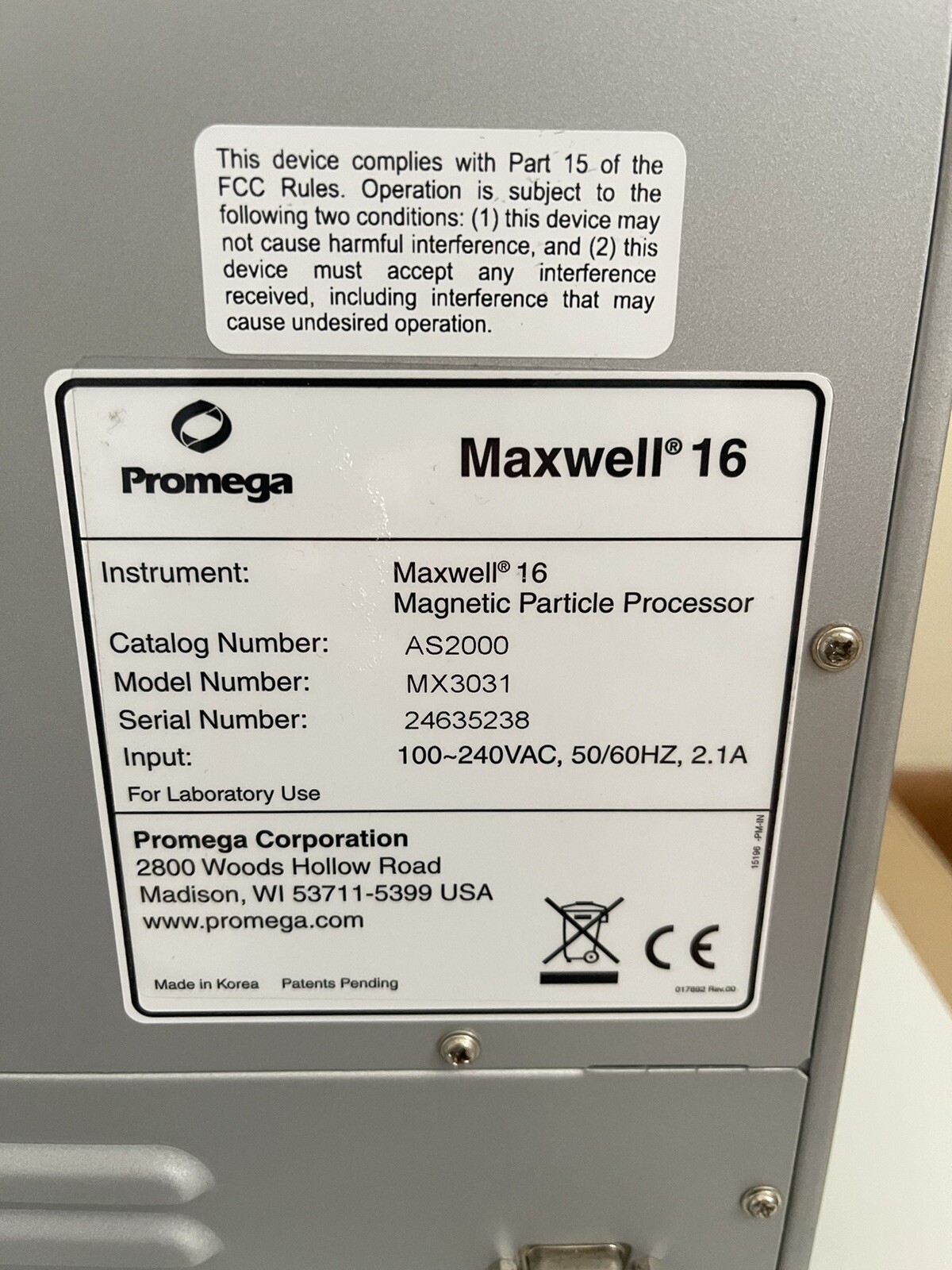 PROMEGA MAXWELL 16 DNA EXTRACTION PURIFICATION SYSTEM AS2000 MX3031