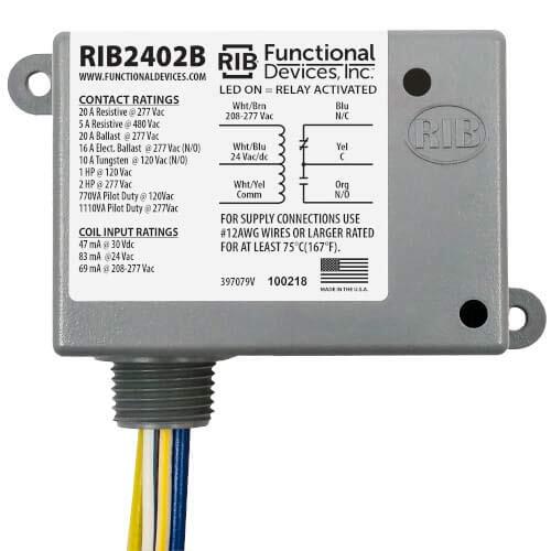 Functional Devices RIB2402B 20A SPDT Power Relay, 24V AC-DC-208-277V AC Coil