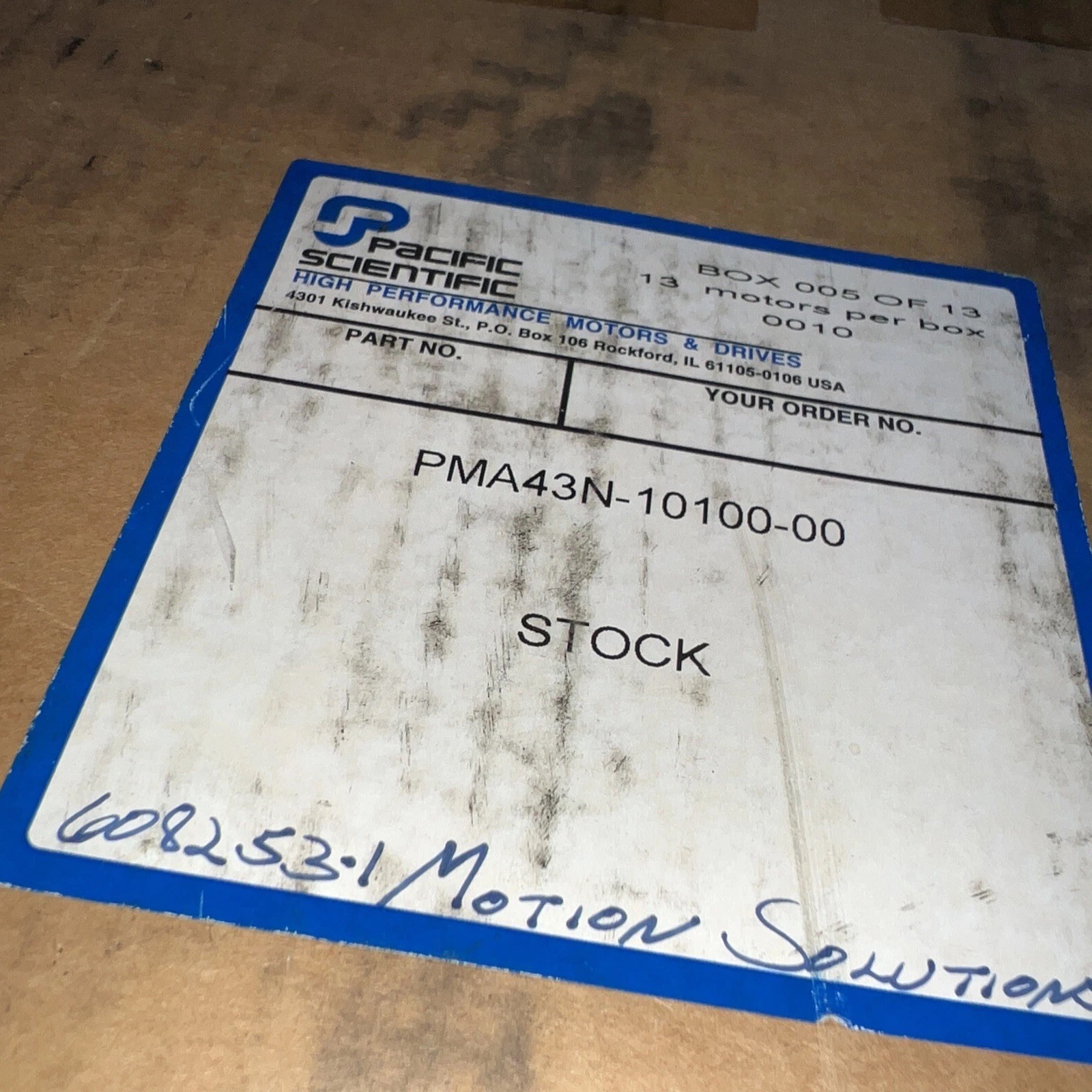 Pacific Scientific Servo Motor # PMA43N-10100-00