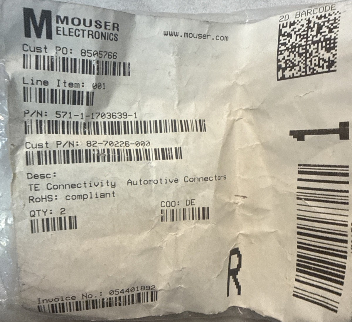 Mouser Electronics 571-1-1703639-1 12 Position Housing 1-1703639-1 82-70226-000