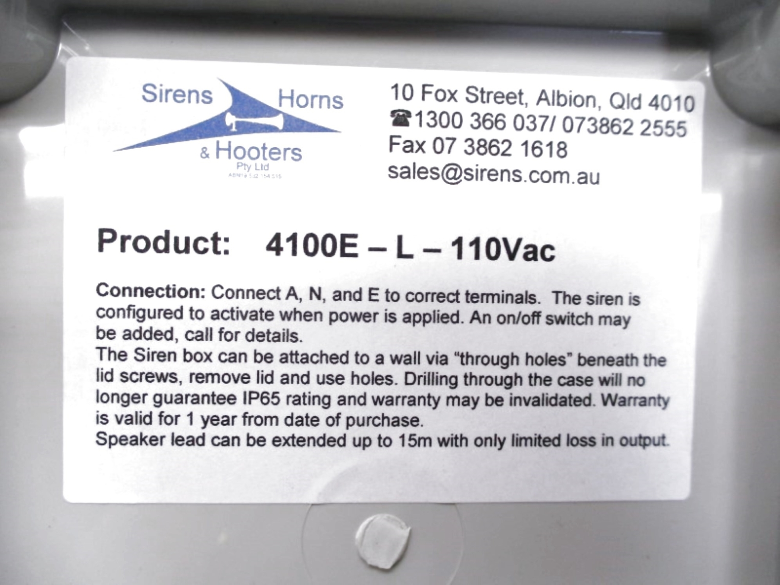 SIRENS, HORNS & HOOTERS 4100E-L-110VAC UNMP
