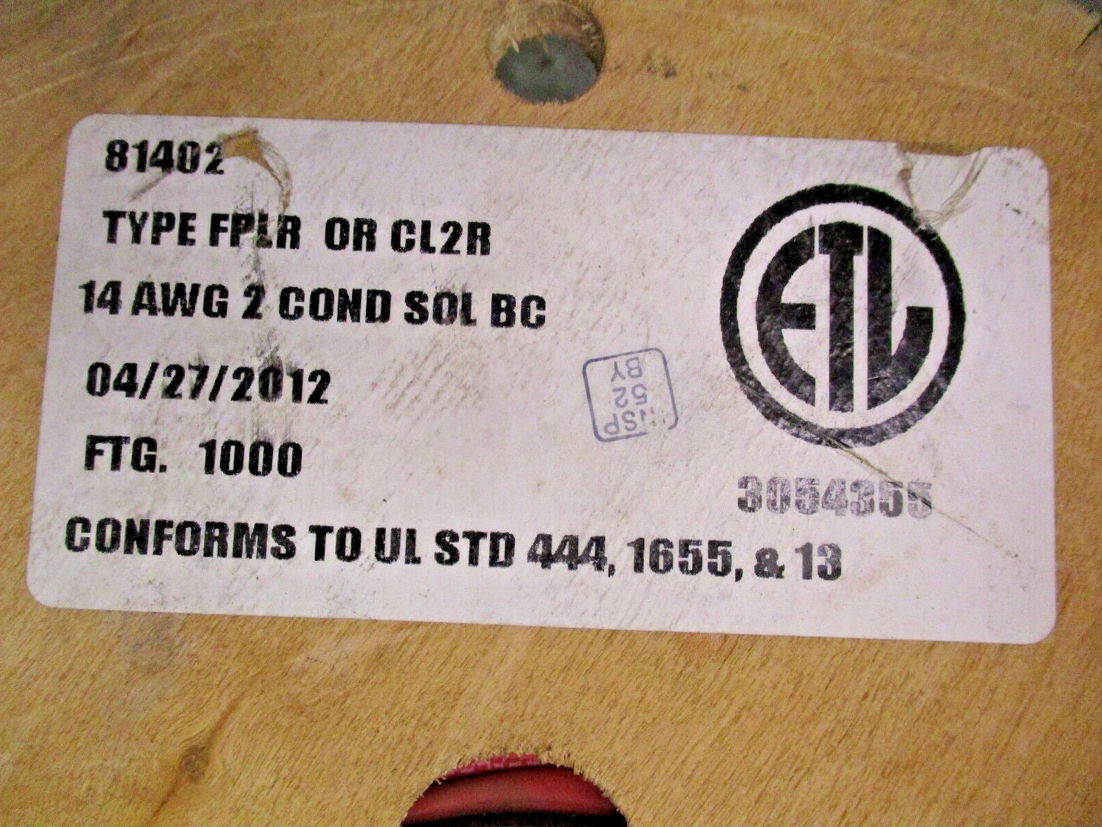 14 AWG 2C Riser Fire Alarm Cable Type FPLR or CL2R 14-2C SOL BC FPLR A5954LR