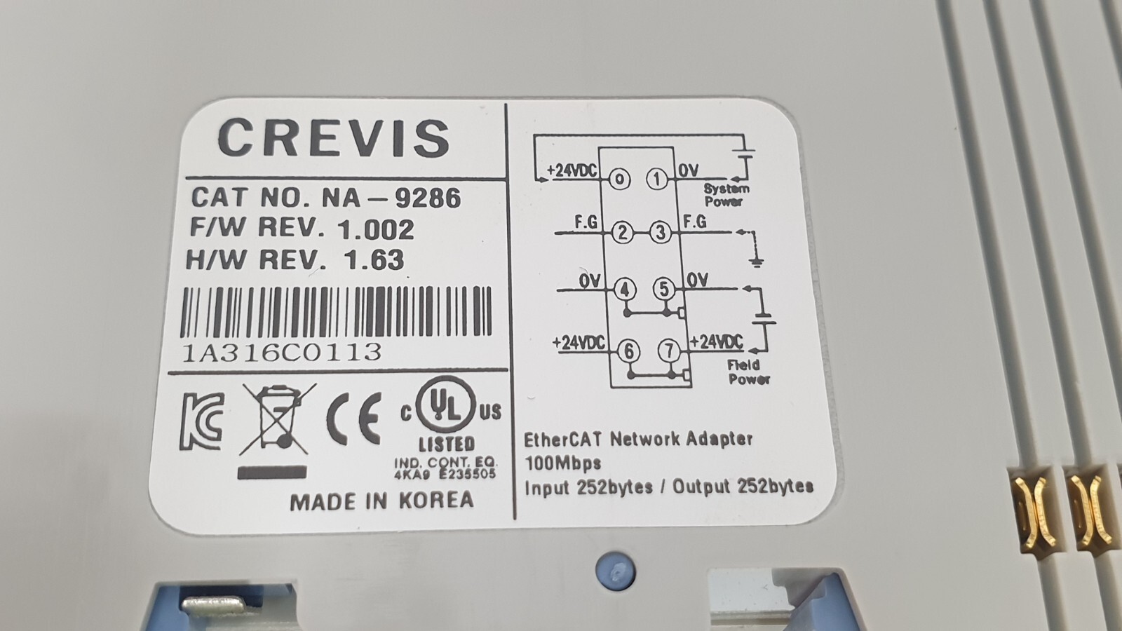 Crevis EtherCAT Network Adapter NA-9286 F/W Rev. 1.002, H/W Rev. 1.63