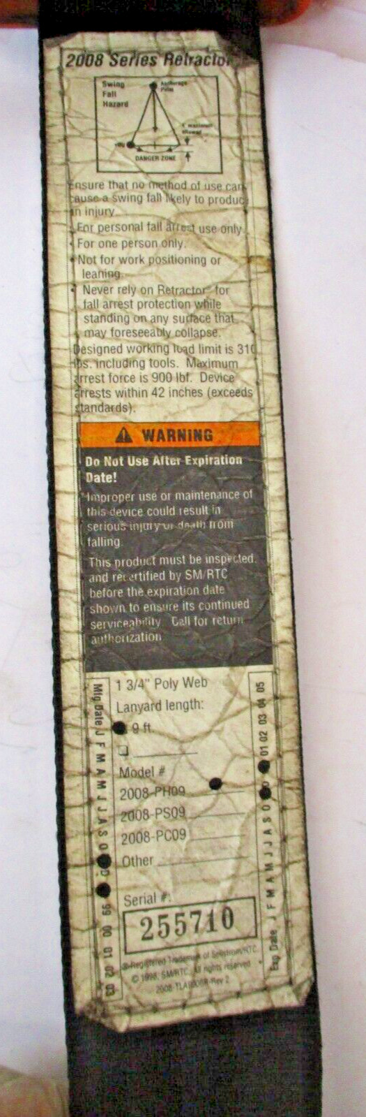Sellstrom 2008-PH09 Retractor Lifeline 1-3/4″ Poly Web 9 Ft Lanyard A4754IPL