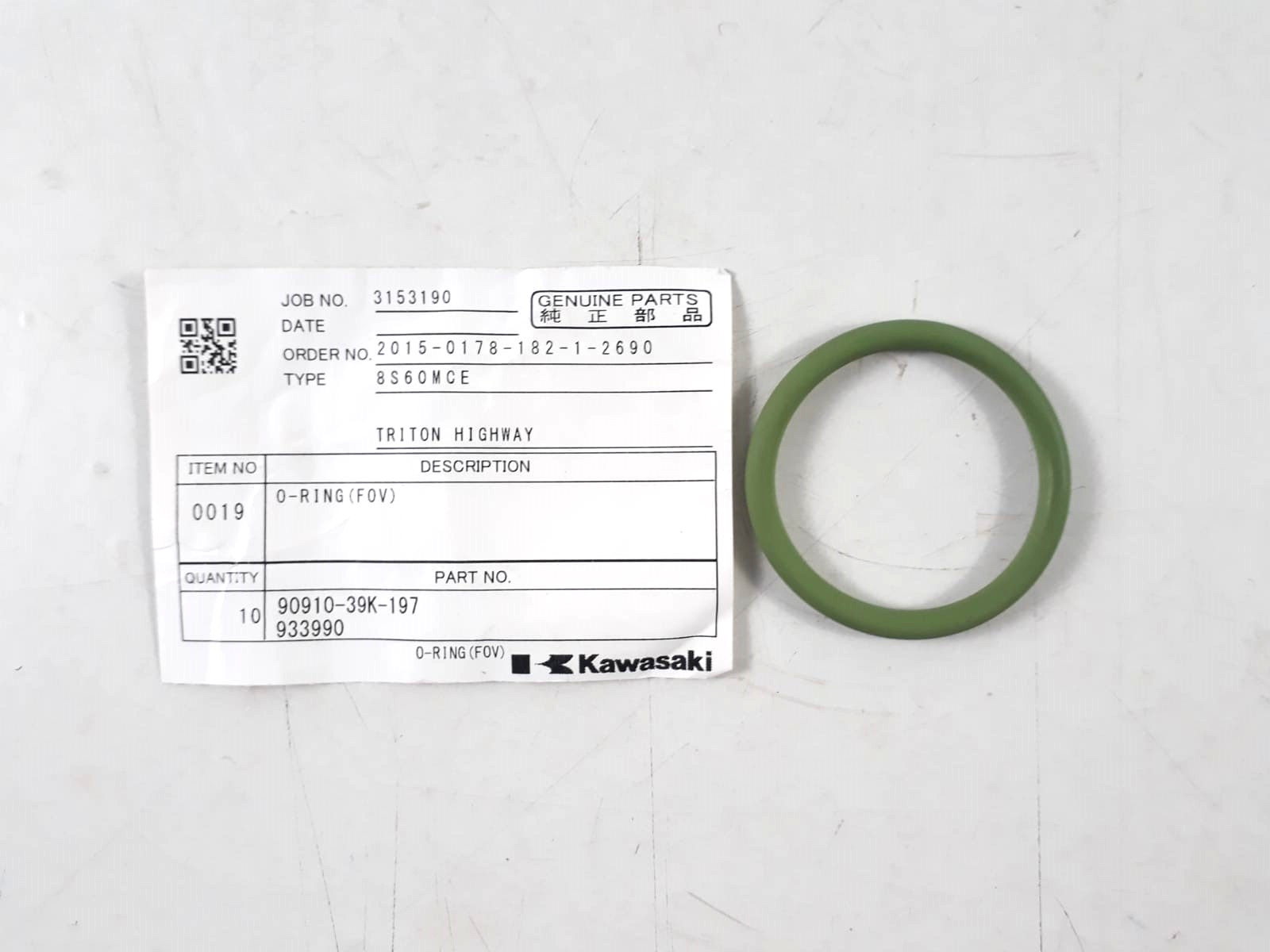 O-Ring (FOV) P/N 90910-39K-197 933990 For Kawasaki 8S60MCE Genuine Part (PACK 5)