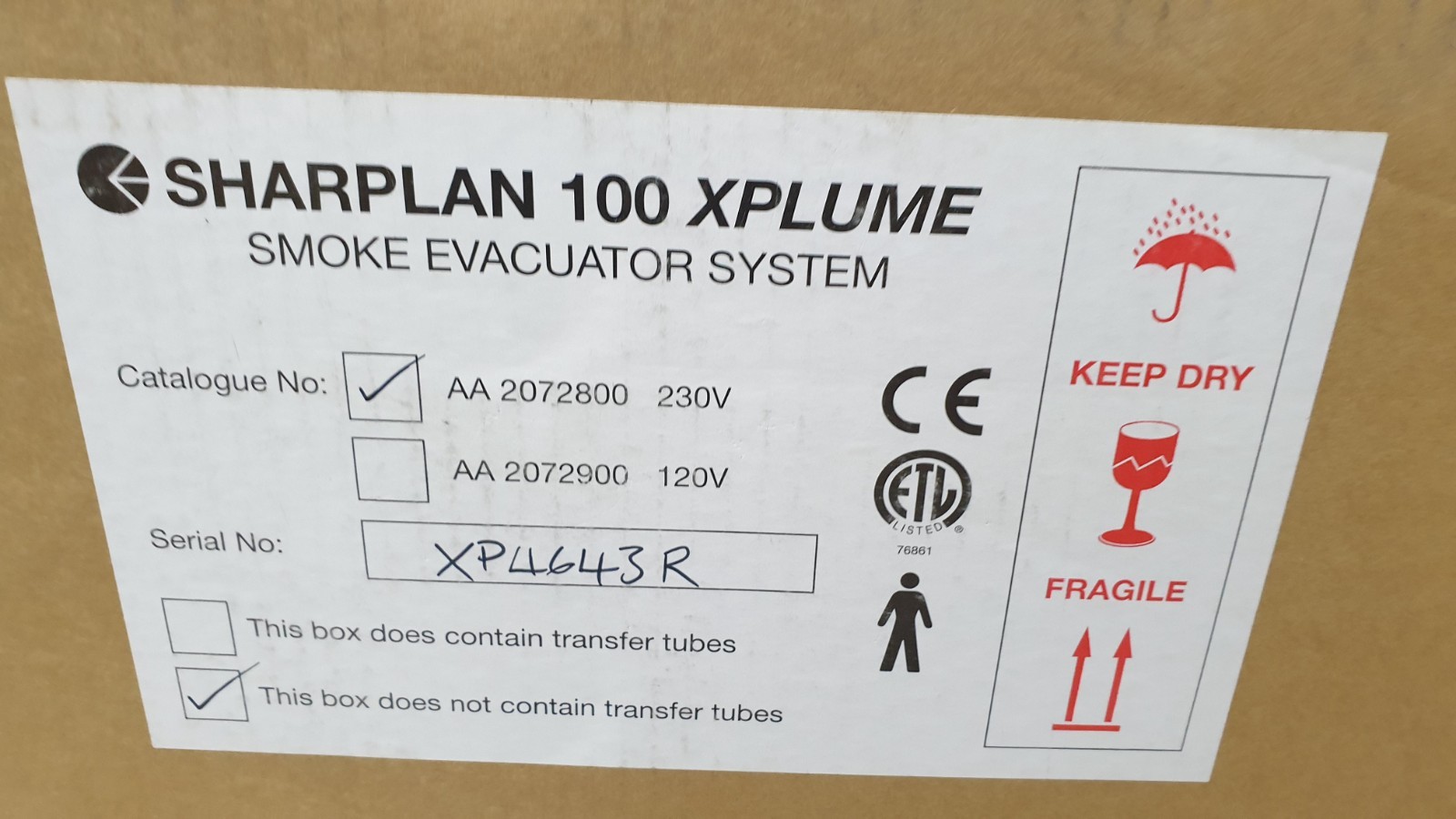 SHARPLAN 100 XPLUME Smoke Evacuator System 230V – P/N: AA 2072800 – NEW