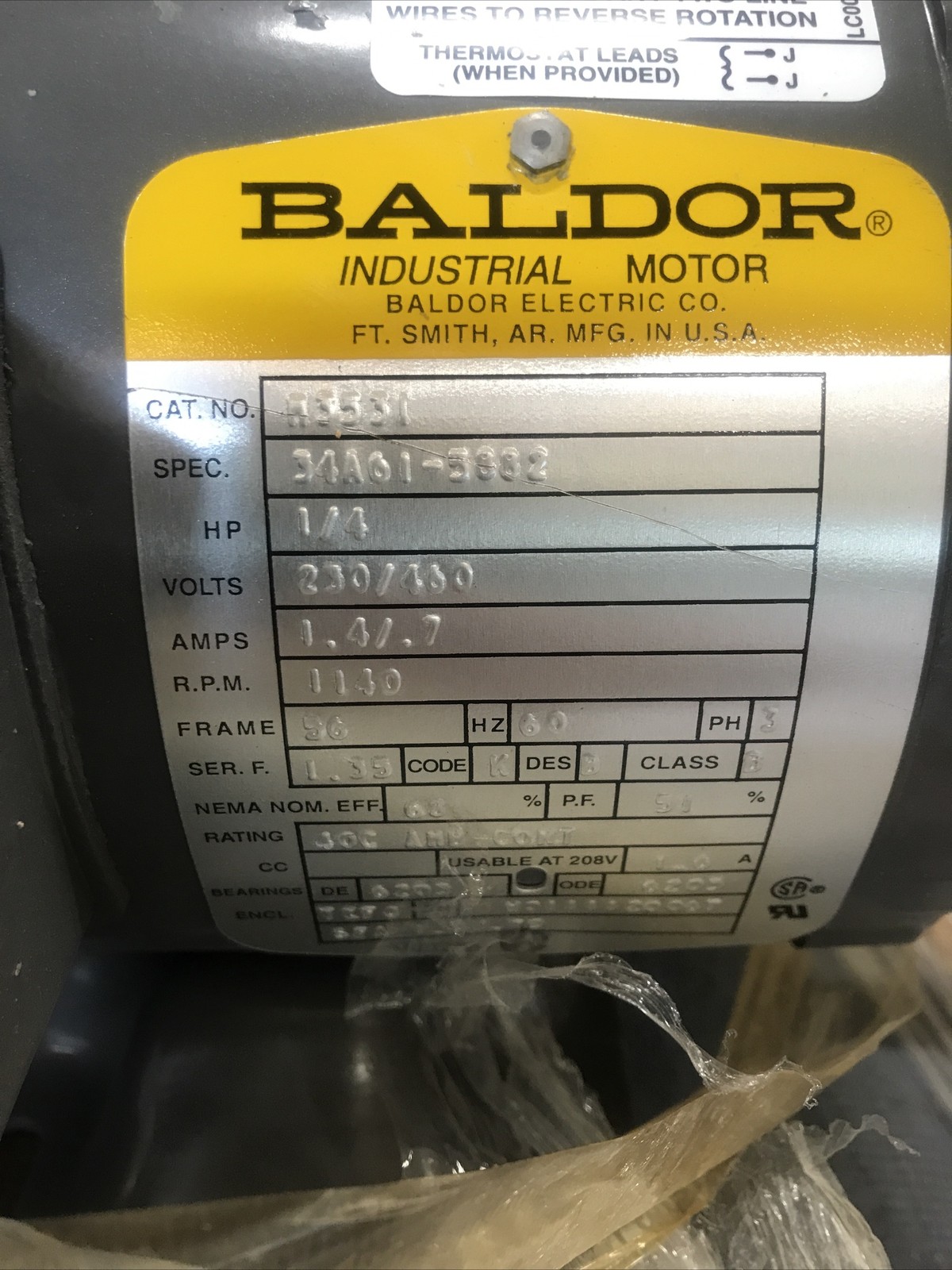 Baldor Standard-M3531 Industrial Motor 1/4 Hp 230/460V 1140RPM Frame 56 New!!