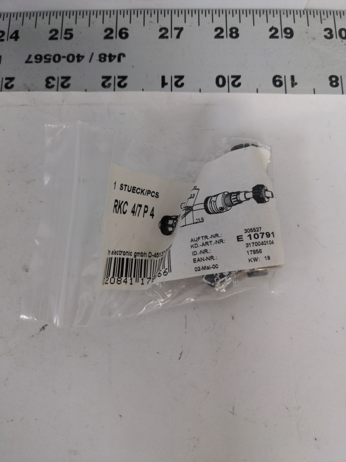IFM ELECTRONIC EFECTOR RKC 4/7 P4 CONNECTOR, LOT OF 10