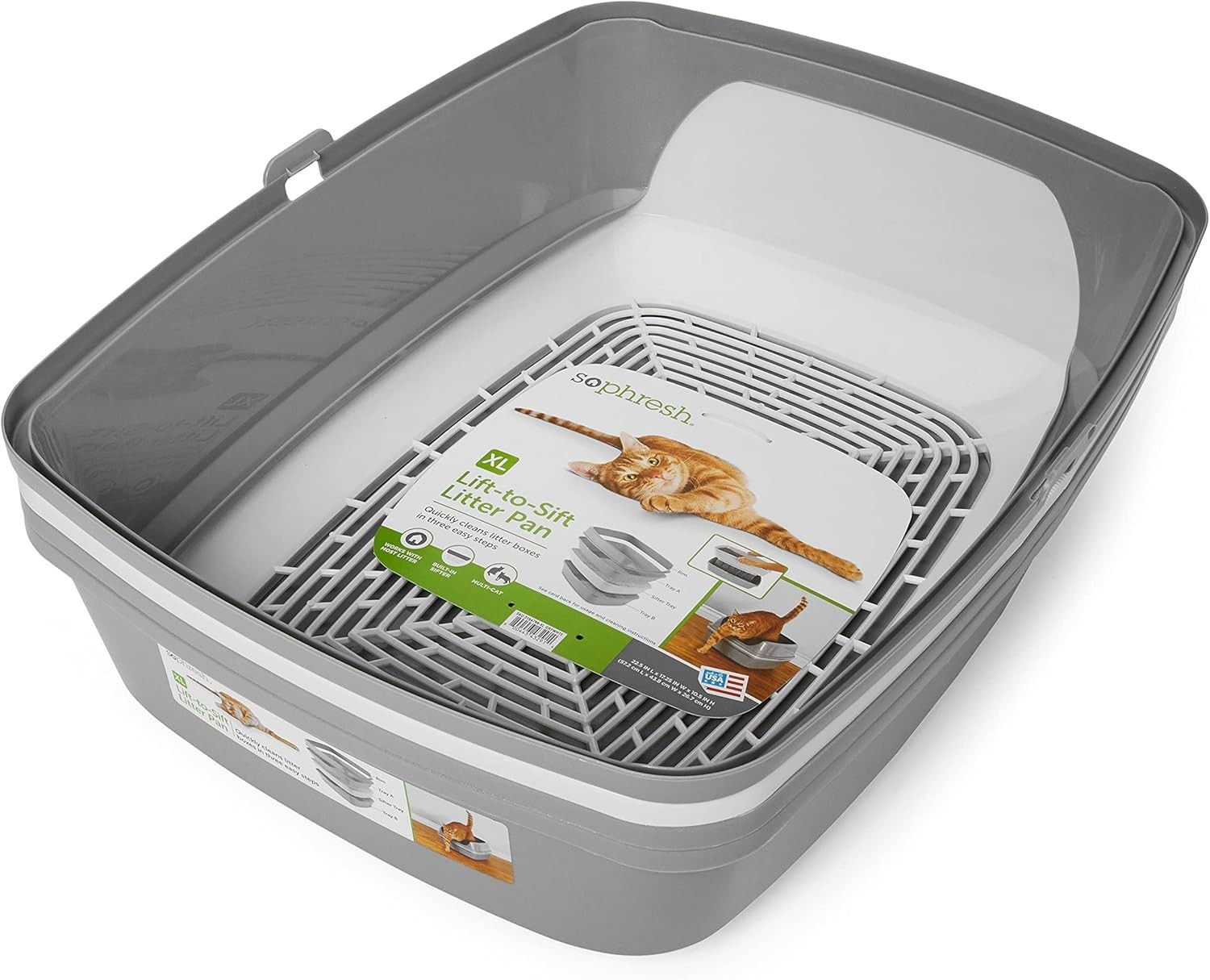 So Phresh Grey & White Lift-to-Sift Cat Litter Pan, X-Large, 22.4″ L X 16.9″ W X