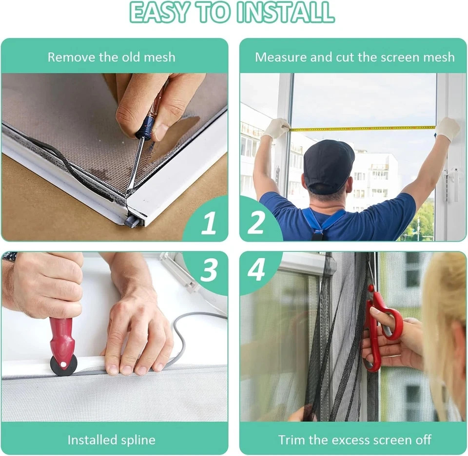 48×102 Inch Window Screen Replacement, DIY Adjustable Pet-Proof Patio Black